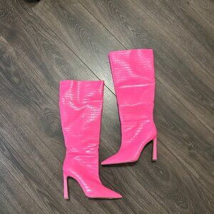 River Island Pink Croc Knee-High Boots